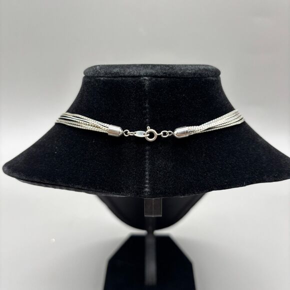 Trifari Silver Plated Multi Strand Herringbone Necklace Layered Chain 18" 1980s - Picture 4 of 7